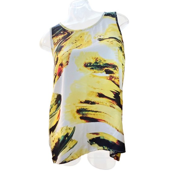 Yellow/White High-Low Rear Cross-Wrap Tunic Top - Women's Size L - Bar III Shirt - Picture 1 of 3